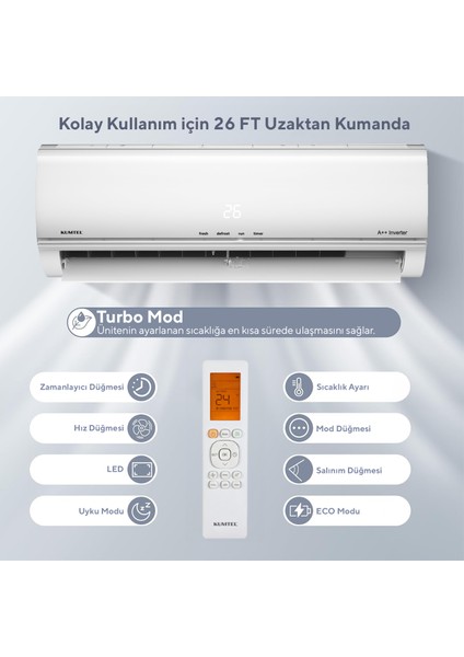 Kumtel Matsu KMSAC-12 A++ 12.000 Btu Inverter Duvar Tipi Split Klima
