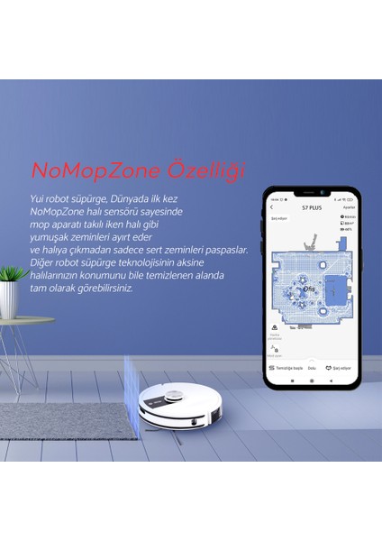 Yui S7 Nomopzone Özellikli Akıllı Robot Vacuum & Mop Süpürge Beyaz(Yui Türkiye Garantili)