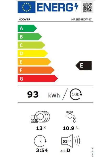 Hoover HF 3E53E0W-17 5 Programlı Bulaşık Makinesi