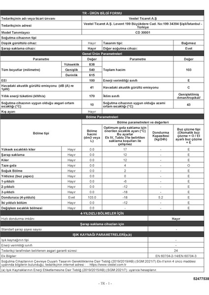 Regal CD 30001 Dikey Derin Dondurucu