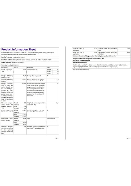 Hoover H3WPS2106TAB6-17 10 kg Wi-Fi Bağlantılı 1200 Devir Çamaşır Makinesi
