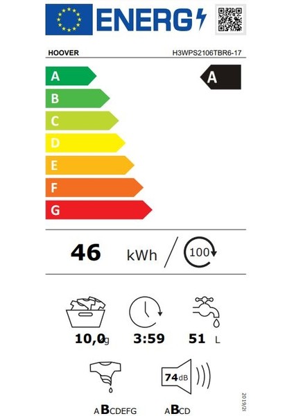 Hoover H3WPS2106TBR6-17 10 kg 1200 Devir Wi-Fi Bağlantılı Çamaşır Makinesi