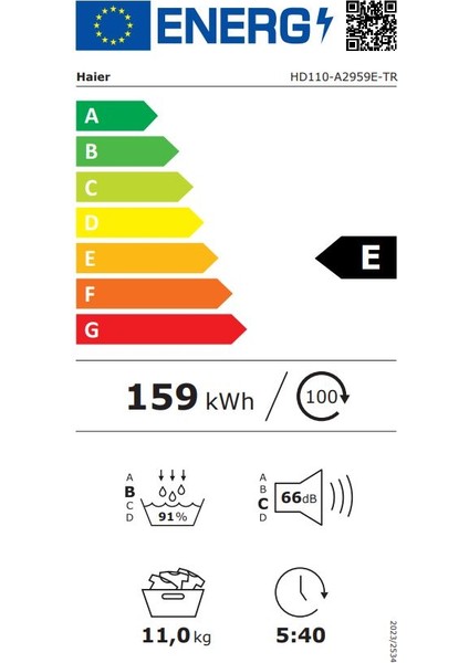 Haier HD110-A2959E-TR 11 kg Wi-Fi Bağlantılı Isı Pompalı Kurutma Makinesi