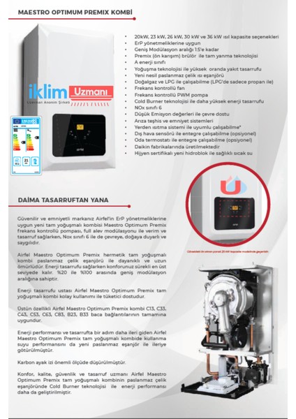 Airfel Maestro Optimum 20/24 Tam Yoğuşmalı Kombi