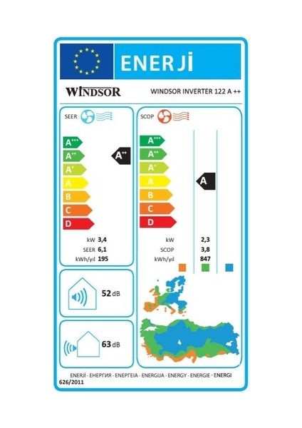 Windsor 122 A++ 12000 BTU Duvar Tipi Klima