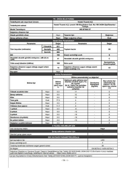 Windsor Ws BT900 St E Enerji Sınıfı 89 Lt Statik Mini Buzdolabı