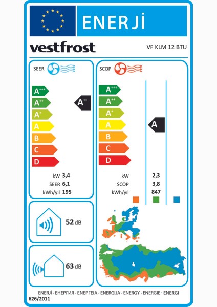 Vestfrost Vf Klm A++ 12000 BTU/h Inverter Duvar Tipi Klima