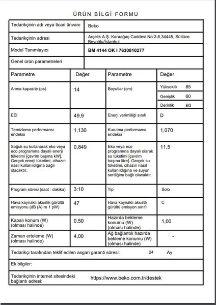 Beko Bm 4144 Ok I D Enerji Sınıfı 4 Programlı Inox Bulaşık Makinası (otomatik kapı açma özelliği)