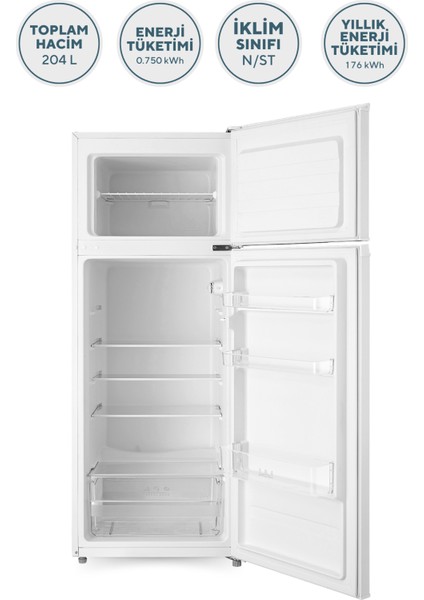 Kumtel Çift Kapılı Buzdolabı 204L HTMF-210