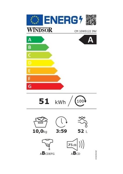 Windsor CM 10WS122 INV A Enerji Sınıfı 10 kg 1200 Devir Inverter Çamaşır Makinesi