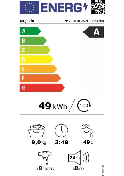 Arçelik 9120 Tmx 9 kg 1200 Devir Çamaşır Makinesi