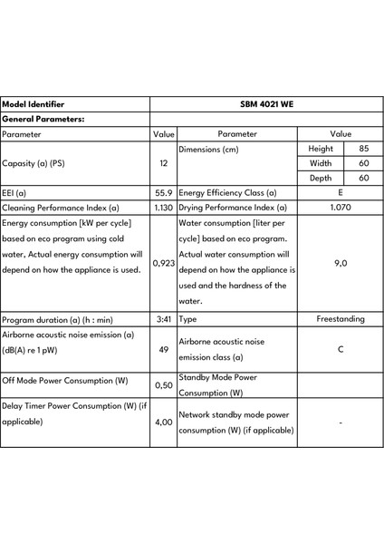 SEG SBM 4021 WE 4 Programlı Bulaşık Makinesi